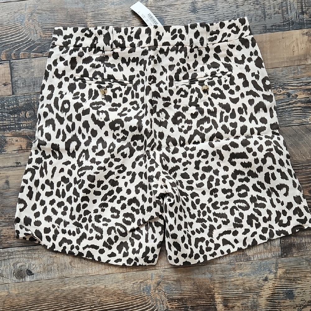NWT J. Crew Ecru and Brown Flat Front Shorts Leopard Print - Picture 6 of 9